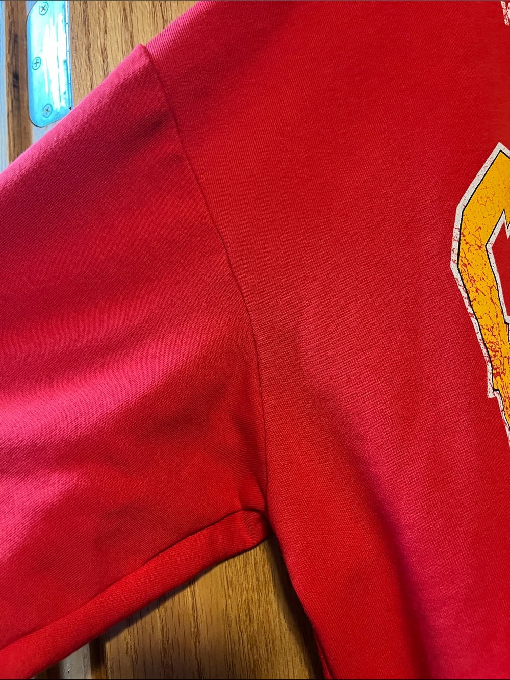 NFL Red Kansas City Chiefs Graphic Crewneck Sweatshirt with Yellow Lettering - Picture 8 of 13
